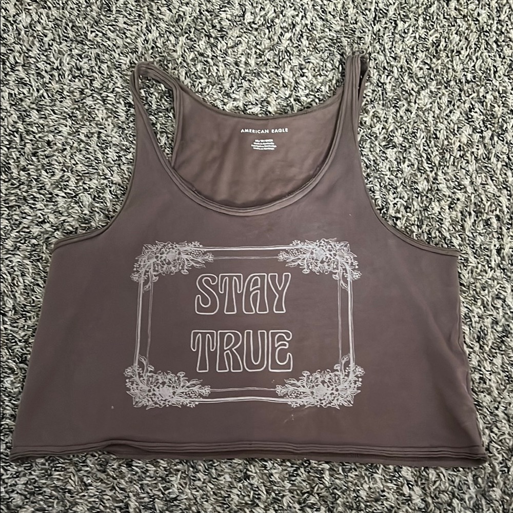 American Eagle Outfitters Brown Graphic Crop Tank Top
